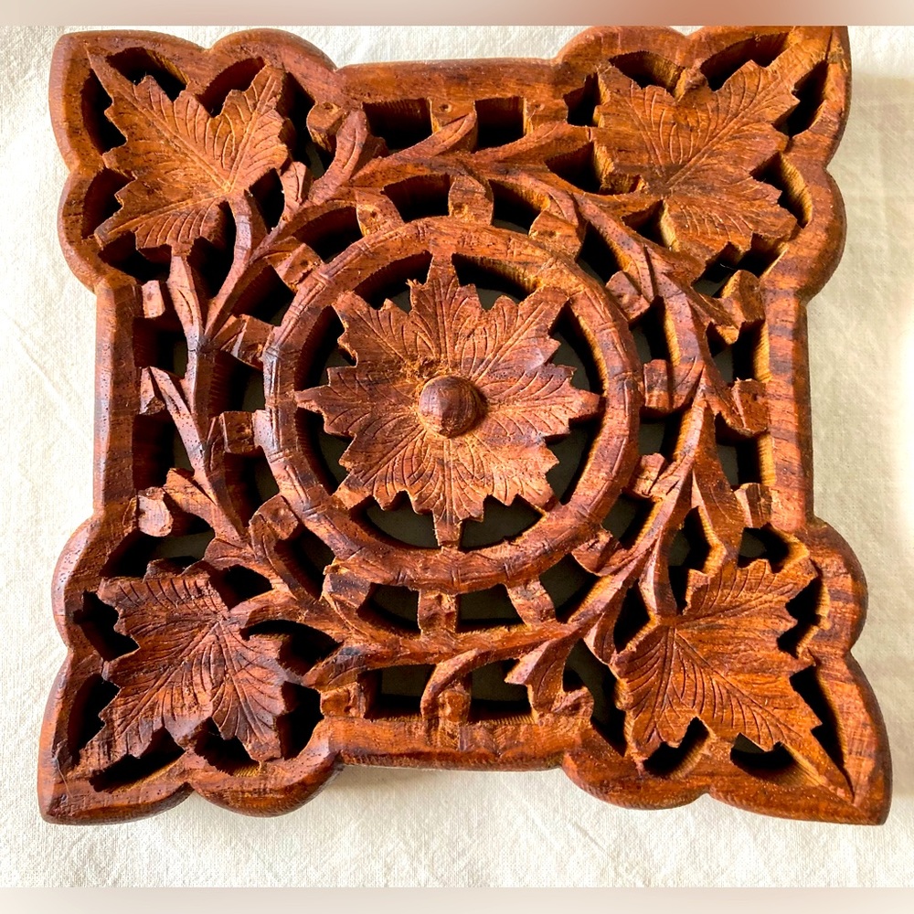 Decorative Hand-carved wooden trivet